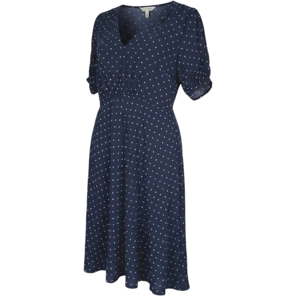 LOFT Navy Polka Dot Puff Sleeve Empire Waist Mini Dress Size 12 Retro Y2K Pinup